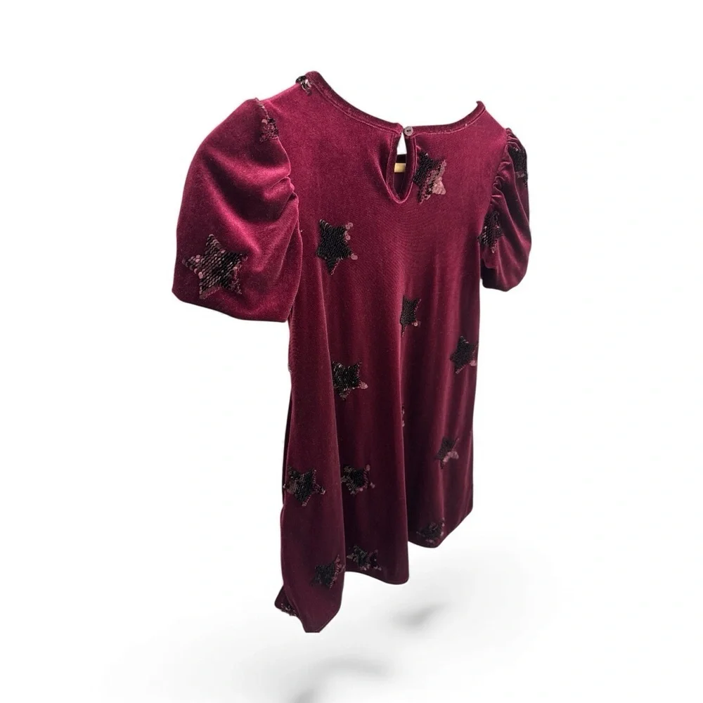 Girls' Short Sleeve Sequin 'Star' Velour Dress - Cat & Jack™ Burgundy - Picture 4 of 7